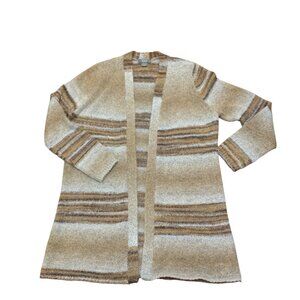 VTG Women's Long Open Striped Cardigan Sweater Neutral Timeless Granola Tree Hug